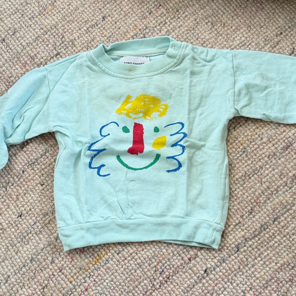 Bobo Choses Mint Sweatshirt with Colorful Face Graphic